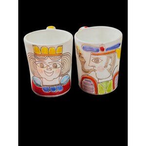 Handcrafted Italian Ceramic Mugs With Colorful Queen & King Design By La Fabbric